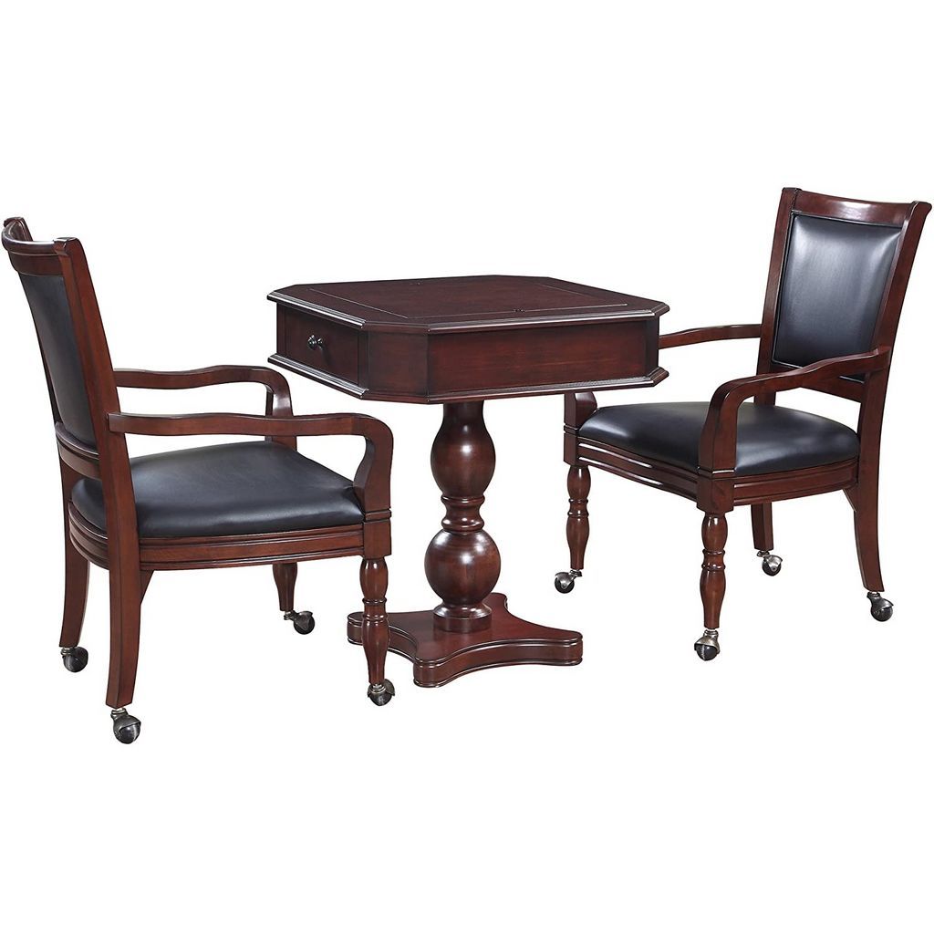 Hathaway Games Fortress Chess, Checkers & Backgammon Pedestal Game Table & Chairs Set - Mahogany