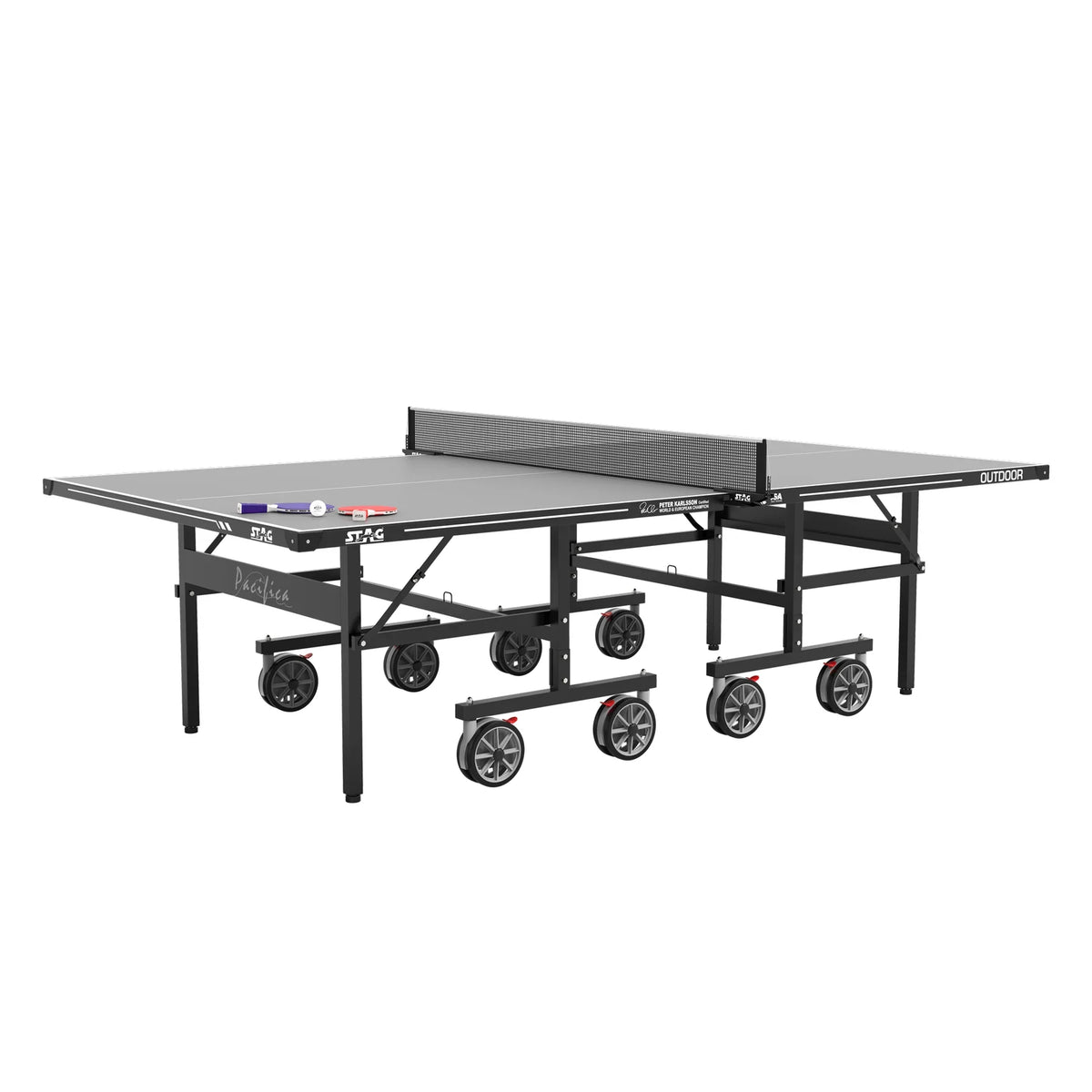 STAG Pacifica Gray Outdoor Table Tennis Table - 4-Player Bundle