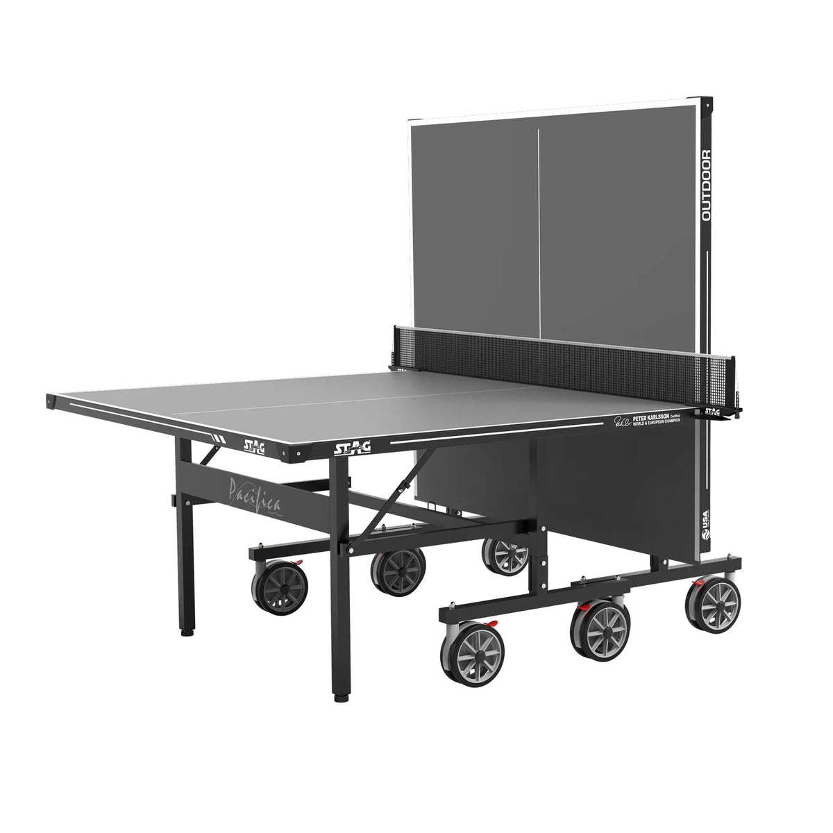 STAG Pacifica Gray Outdoor Table Tennis Table - 4-Player Bundle