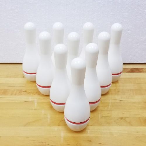 Sun-Glo Bowling Pin (10 Set) & Wooden Pin Rack for 10 mini Bowling Pins