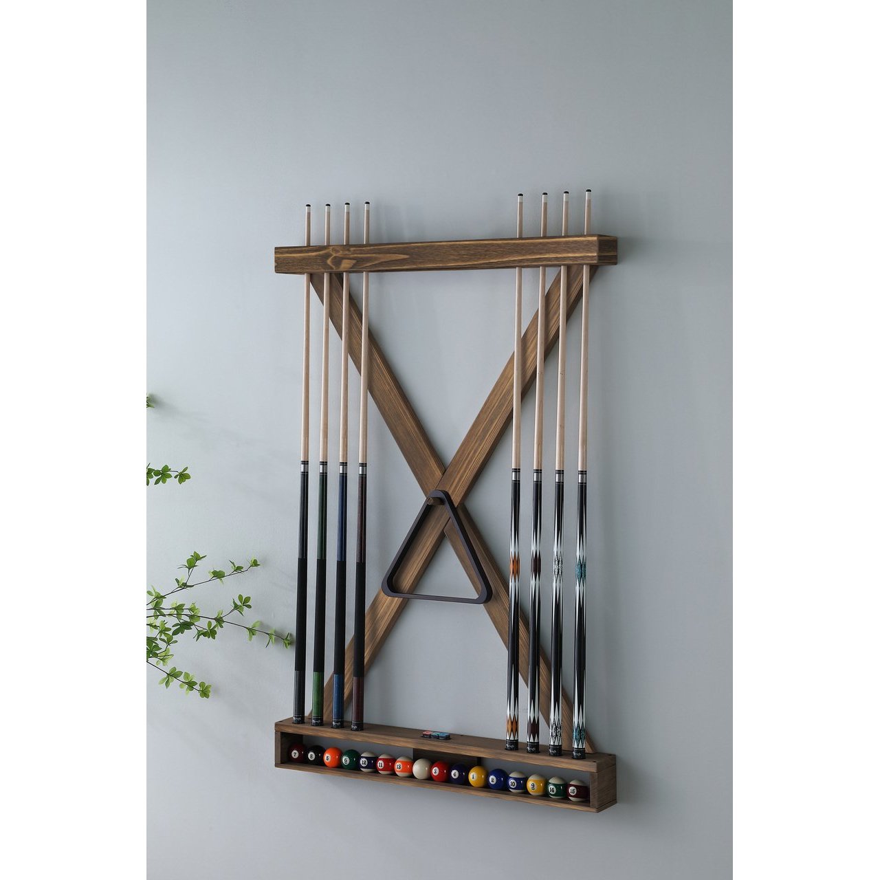 Playcraft X Style Hardwood 8 Cue Billiard Equipment Wall Rack