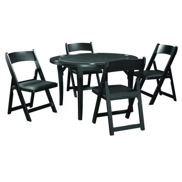 RAM Game Room 48" Folding Poker and Multi-Use Game Table Set with 4 Chairs - Black